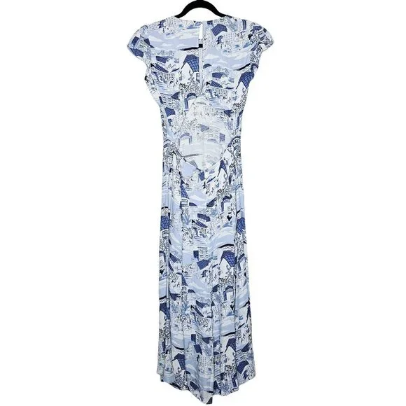 Reformation Gavin Blue White Portugal Printed Open Back Cap Sleeve Midi Dress - Picture 9 of 16